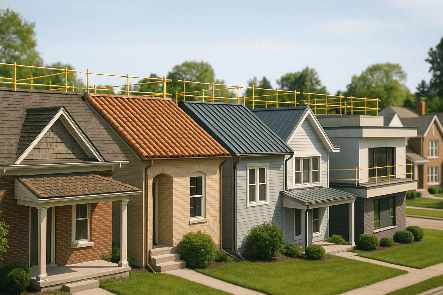 Side-by-side view of different residential roof types